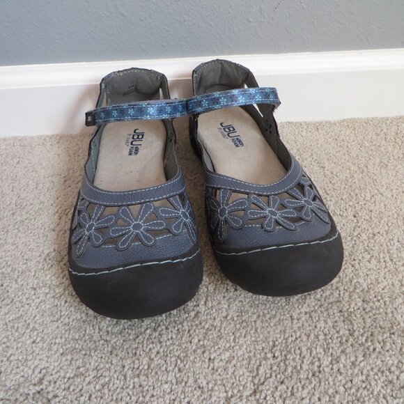 JBU By Jambu Shoes Womens 8M Wildflower Mary Jane Blue Floral Flats Velcro - Picture 3 of 11
